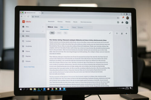 Capture éditoriale documentaire d’un écran d’ordinateur montrant une interface de page en ligne avec un onglet historique bien visible, éclairage sobre et couleurs gris neutres.